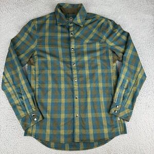 Club Ride Shirt Mens Small Green Blue Shaka Flannel II Snap Plaid UPF50 Cycling